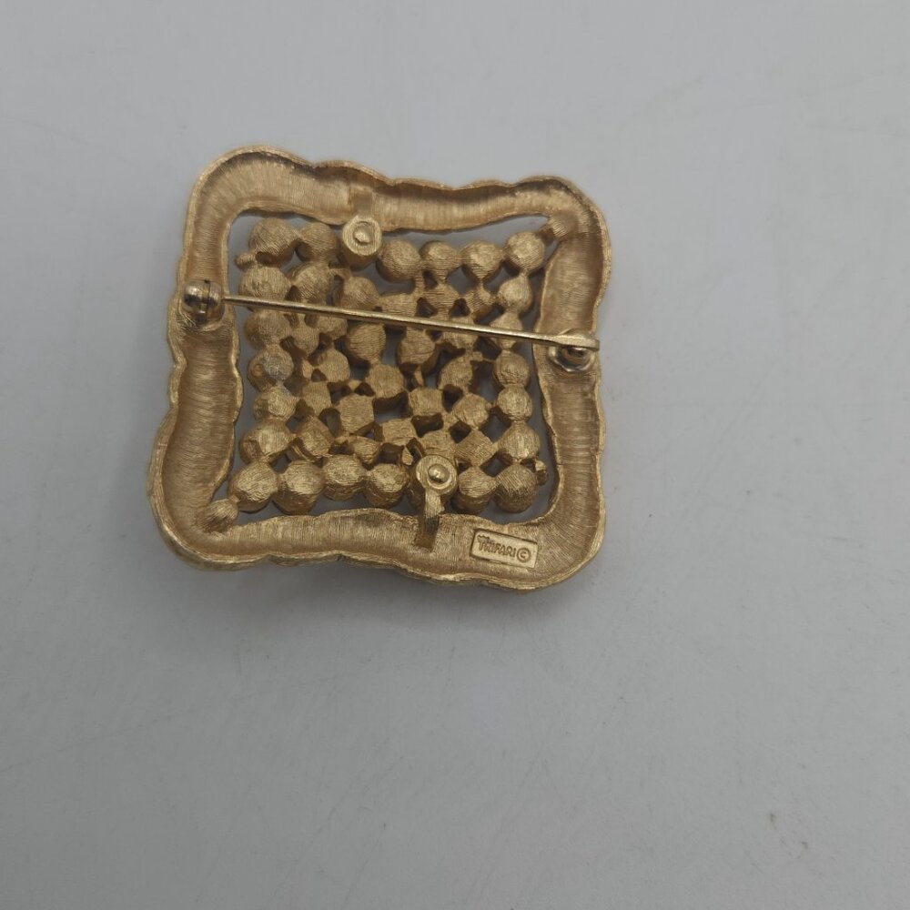 Crown Trifari Vintage Pin Brooch Gold and Bronze Rhinestones - Picture 3 of 6